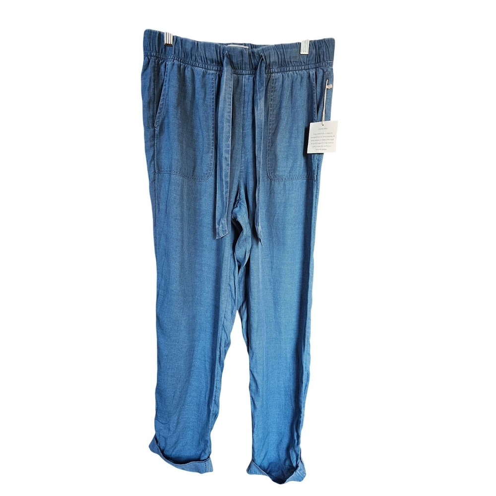 Cynthia Rowley Womens L Denim Lyocell Drawstring Waist Wide Leg Pants Slouchy NW